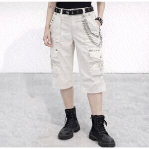 Rock Revival White Studded Cargo Capri Pants Womens 31 Embellished Y2K